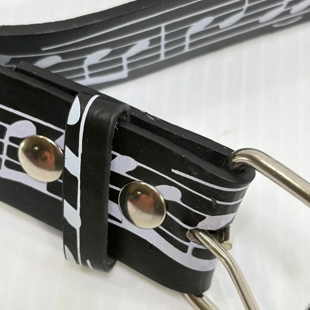 Genuine Leather‎ Music Notes Sheet Music Belt Black Silver Buckle B8931 L 38-40
